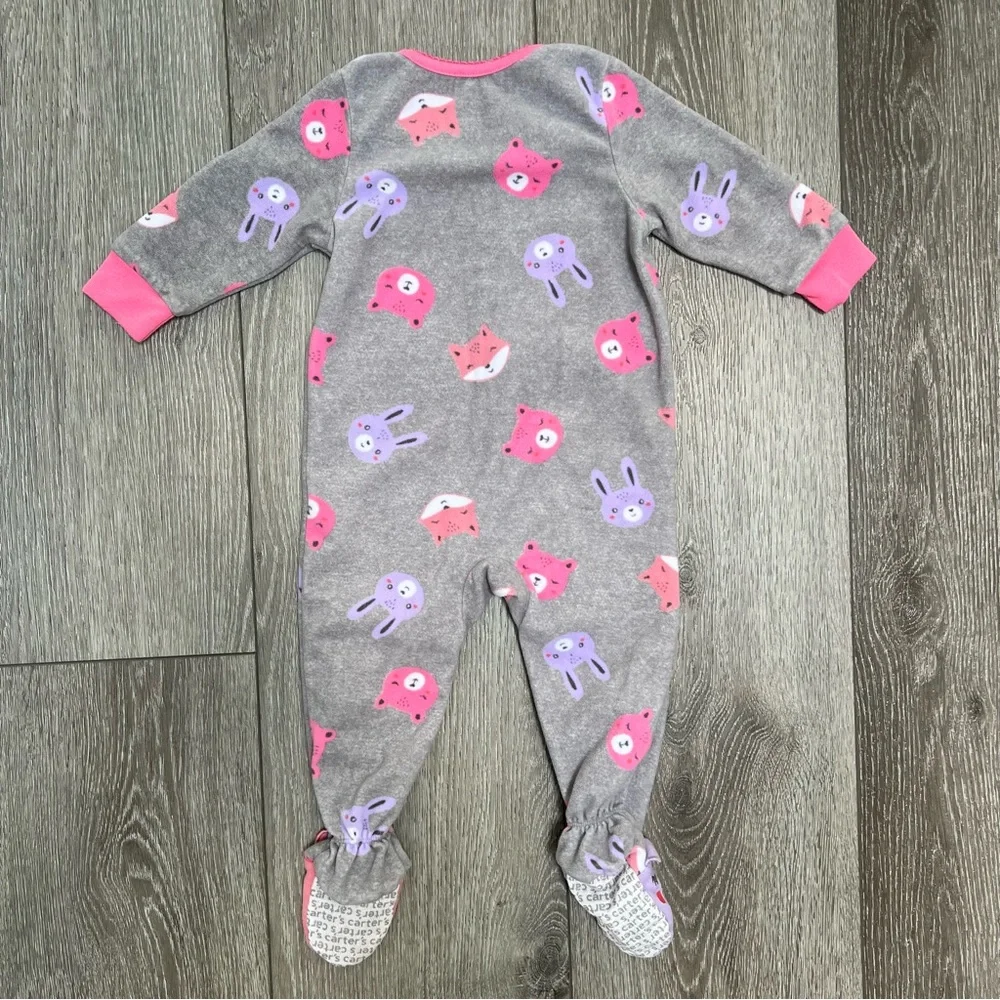 CARTERS FLEECE ZIP UP FOOTED SLEEPER ANIMALS GREY 12MO